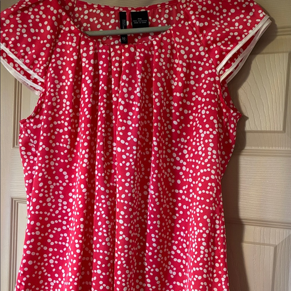 new directions Pink and White Polka Dot Cap-Sleeve Tunic